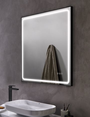 Mia-3 spejl med antidug, lysstyring & matsort ramme 60x80 cm